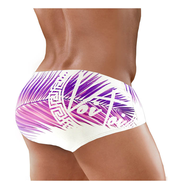 DANNY MIAMI Swimwear - White Palms - Men Swimsuit Brief - Beach Trunks
