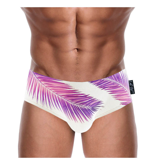 DANNY MIAMI Swimwear - White Palms - Men Swimsuit Brief - Beach Trunks