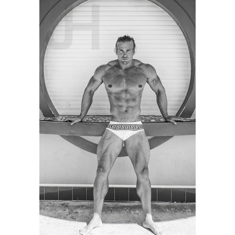  DANNY MIAMI Swimwear - White Greek - Men Swimsuit Brief - Beach Trunks
